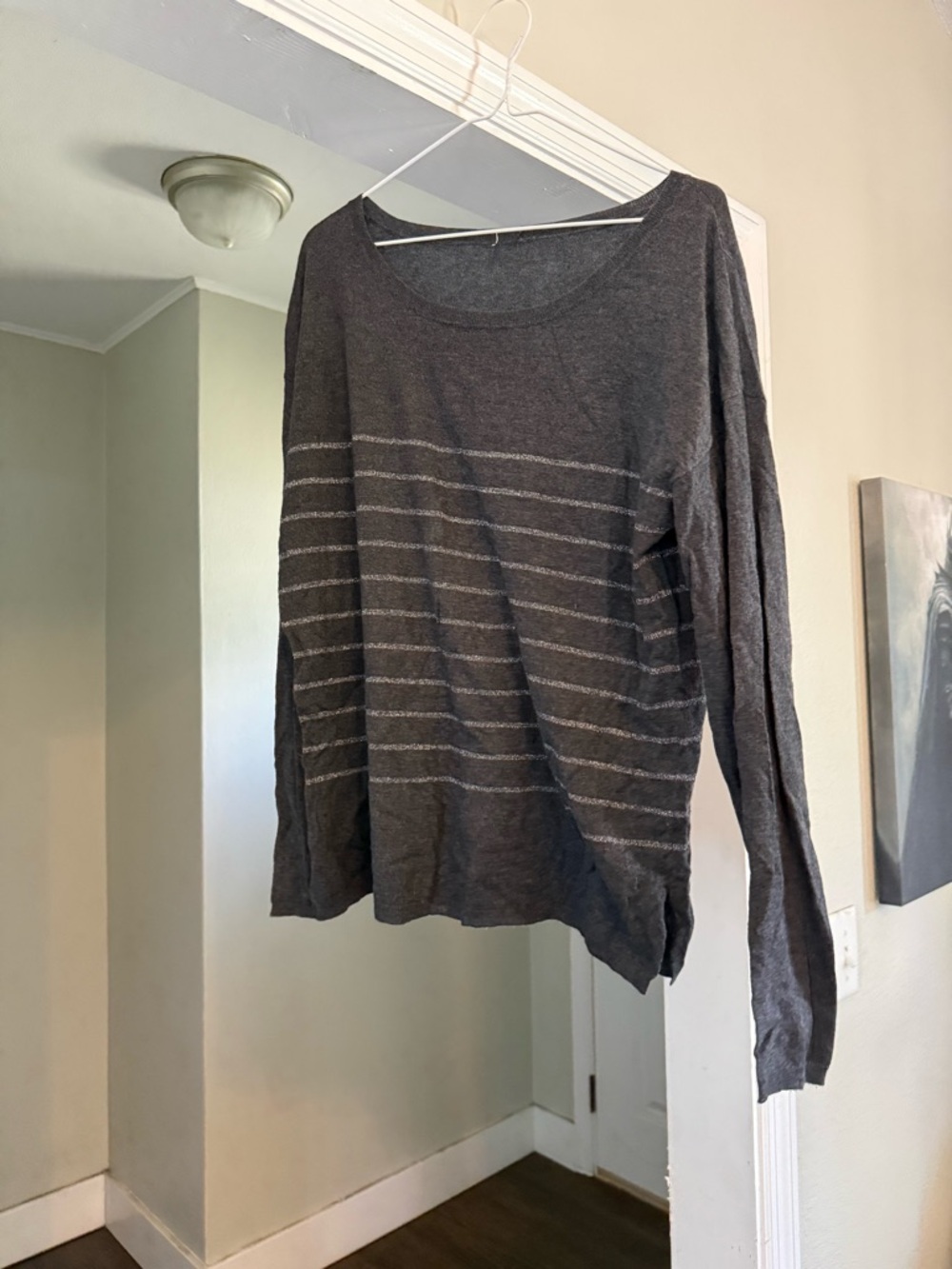 Gray striped long sleeve sweater shirt top
